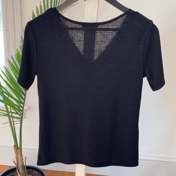 ZARA Black Lace Trimmed Ribbed Knit Short Sleeve Tee Med - Picture 6 of 9